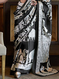 Black & White Printed Satin Saree With Blouse Piece Black & White Printed Satin Saree With Blouse Piece