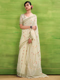 Cream Linen Silk Saree With Blouse Piece Cream Linen Silk Saree With Blouse Piece