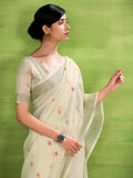 Cream Linen Silk Saree With Blouse Piece Cream Linen Silk Saree With Blouse Piece