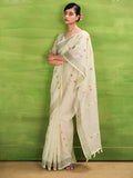 Cream Linen Silk Saree With Blouse Piece Cream Linen Silk Saree With Blouse Piece
