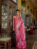 Pink Handwoven Kanjivaram Silk Saree With Blouse Piece Pink Handwoven Kanjivaram Silk Saree With Blouse Piece