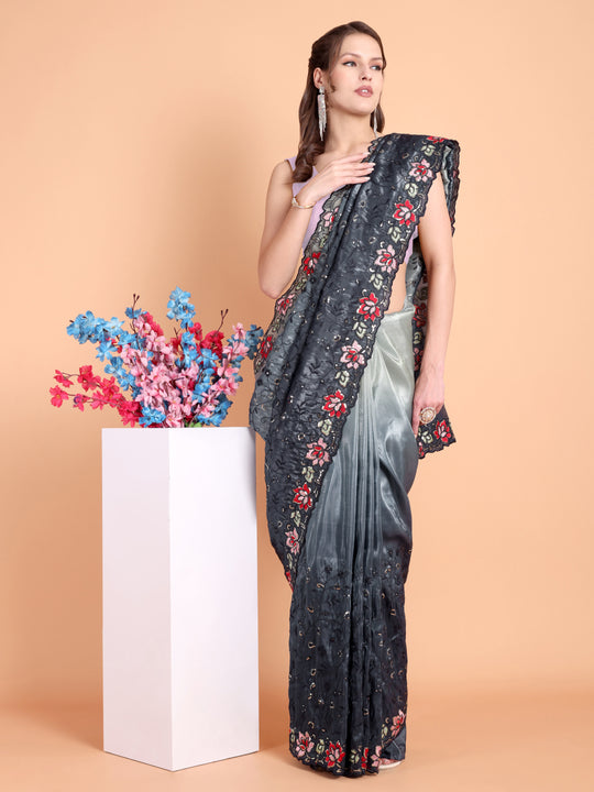 Dark Green Shimmer Saree With Blouse Piece Dark Green Shimmer Saree With Blouse Piece