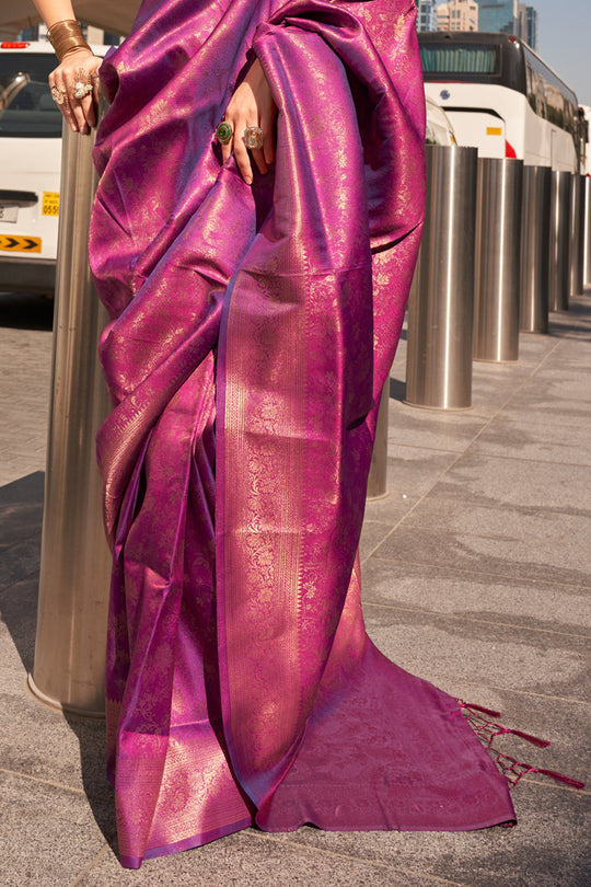 Wine Banarasi Silk Saree With Blouse Piece Wine Banarasi Silk Saree With Blouse Piece
