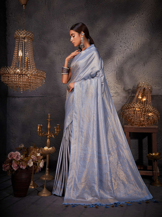 Light Blue Kanjivaram Art Silk Saree With Blouse Piece Light Blue Kanjivaram Art Silk Saree With Blouse Piece