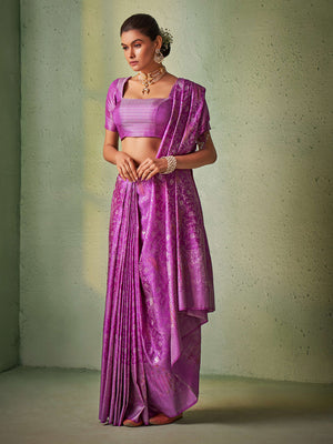 Purple Kanjivaram Art Silk Saree With Blouse Piece