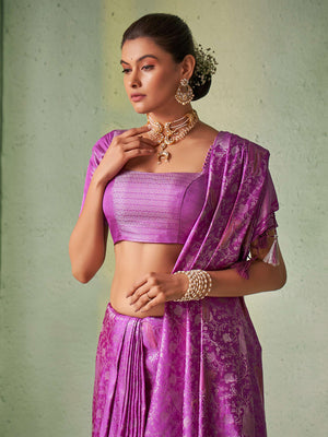 Purple Kanjivaram Art Silk Saree With Blouse Piece