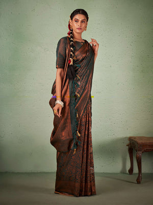 Dark Green Kanjivaram Art Silk Saree With Blouse Piece