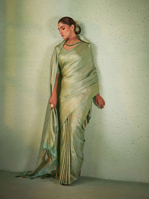 Light Green Kanjivaram Art Silk Saree With Blouse Piece
