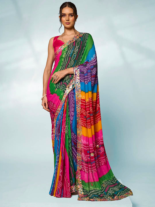 Multicolor Georgette Party Wear Saree With Blouse Piece Multicolor Georgette Party Wear Saree With Blouse Piece