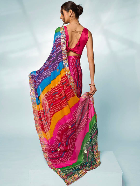 Multicolor Georgette Party Wear Saree With Blouse Piece Multicolor Georgette Party Wear Saree With Blouse Piece