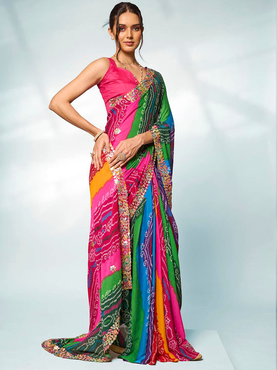 Multicolor Georgette Party Wear Saree With Blouse Piece Multicolor Georgette Party Wear Saree With Blouse Piece