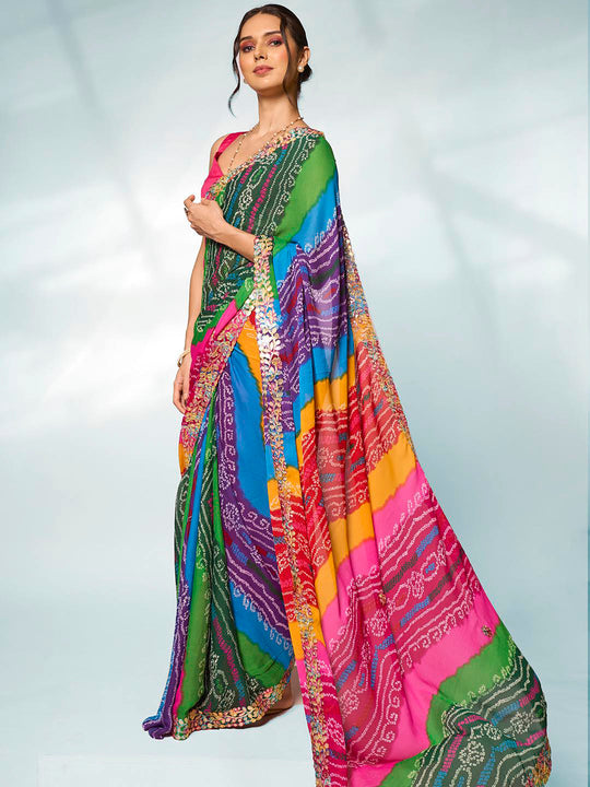 Multicolor Georgette Party Wear Saree With Blouse Piece Multicolor Georgette Party Wear Saree With Blouse Piece