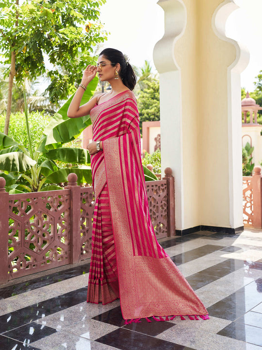 Pink Banarasi Pure Georgette Saree With Blouse Piece Pink Banarasi Pure Georgette Saree With Blouse Piece