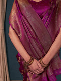 Wine Banarasi Satin Silk Saree With Blouse Piece Wine Banarasi Satin Silk Saree With Blouse Piece