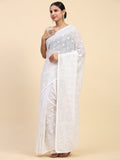 White Georgette Saree With Blouse Piece White Georgette Saree With Blouse Piece