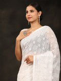 White Georgette Saree With Blouse Piece White Georgette Saree With Blouse Piece