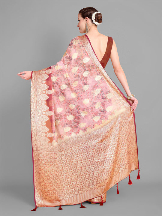 Baby Pink Georgette Saree With Blouse Piece Baby Pink Georgette Saree With Blouse Piece