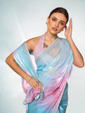 Lavender & Blue Organza Party Wear Saree With Blouse Piece Lavender & Blue Organza Party Wear Saree With Blouse Piece