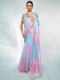 Lavender & Blue Organza Party Wear Saree With Blouse Piece Lavender & Blue Organza Party Wear Saree With Blouse Piece