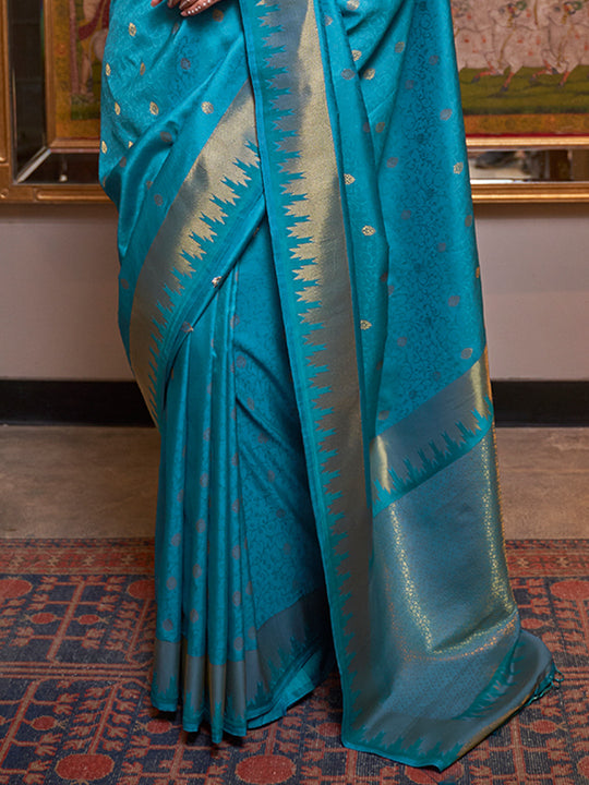 Teal Art Silk Saree With Blouse Piece Teal Art Silk Saree With Blouse Piece