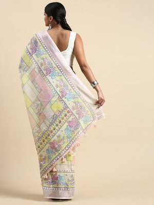Multi Linen Blend Saree With Blouse Piece