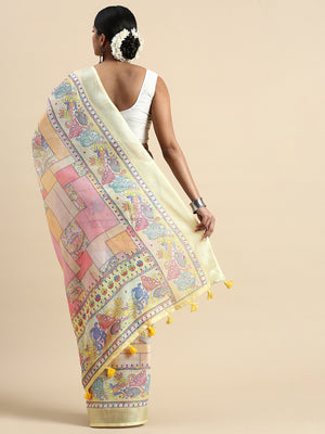 Multi Linen Blend Saree With Blouse Piece