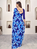 Blue Georgette Saree With Blouse Piece Blue Georgette Saree With Blouse Piece