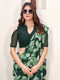 Green Georgette Saree With Blouse Piece Green Georgette Saree With Blouse Piece