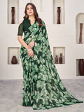 Green Georgette Saree With Blouse Piece Green Georgette Saree With Blouse Piece