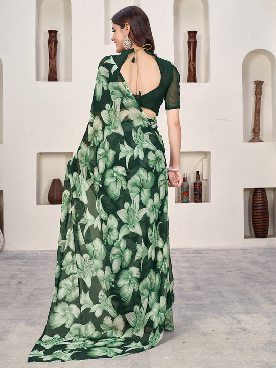 Green Georgette Saree With Blouse Piece Green Georgette Saree With Blouse Piece