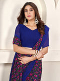 Blue Georgette Saree With Blouse Piece Blue Georgette Saree With Blouse Piece