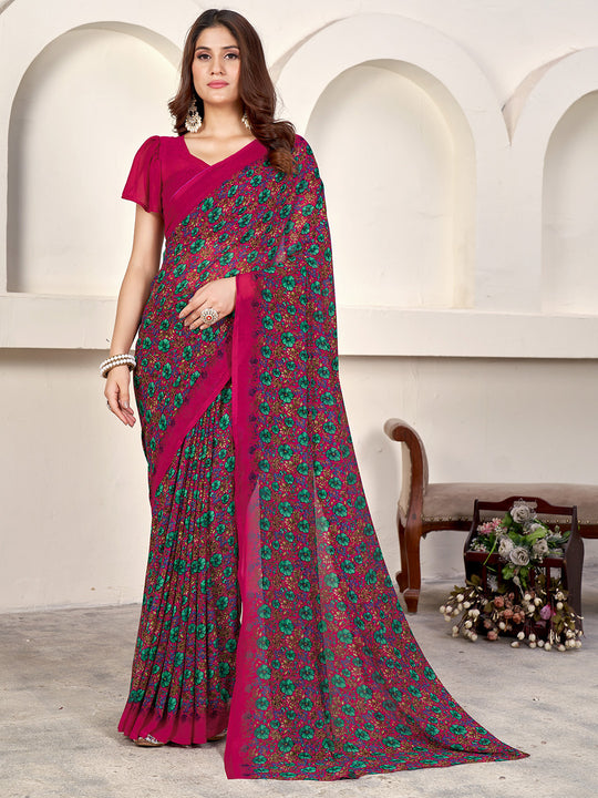 Pink Georgette Saree With Blouse Piece Pink Georgette Saree With Blouse Piece