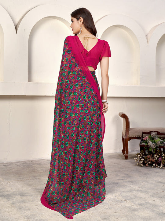 Pink Georgette Saree With Blouse Piece Pink Georgette Saree With Blouse Piece
