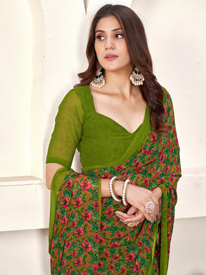 Green Georgette Saree With Blouse Piece