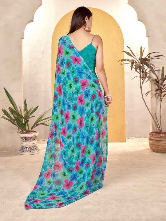 Multi Georgette Saree With Blouse Piece Multi Georgette Saree With Blouse Piece