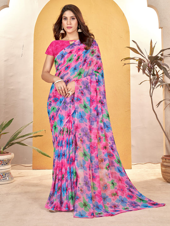 Multi Georgette Saree With Blouse Piece Multi Georgette Saree With Blouse Piece