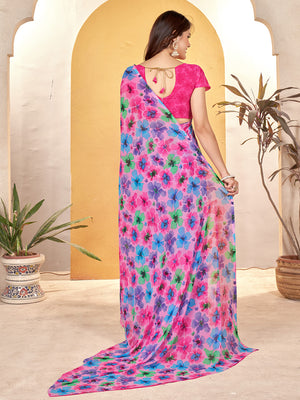 Multi Georgette Saree With Blouse Piece