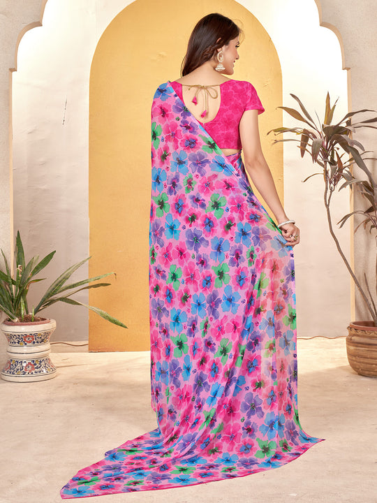 Multi Georgette Saree With Blouse Piece Multi Georgette Saree With Blouse Piece