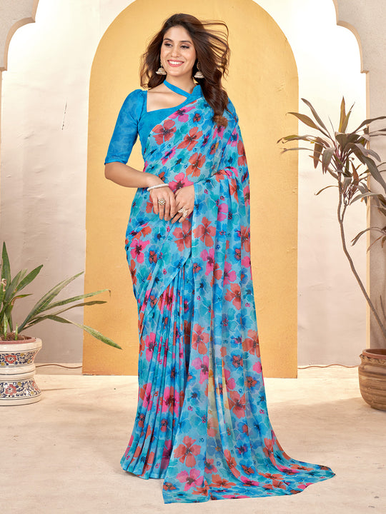 Multi Georgette Saree With Blouse Piece Multi Georgette Saree With Blouse Piece