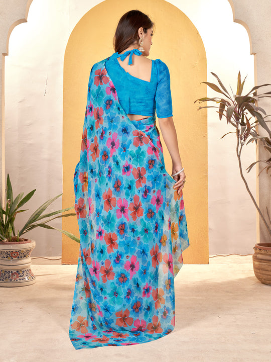 Multi Georgette Saree With Blouse Piece Multi Georgette Saree With Blouse Piece