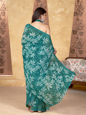 Sea Green Georgette Saree With Blouse Piece