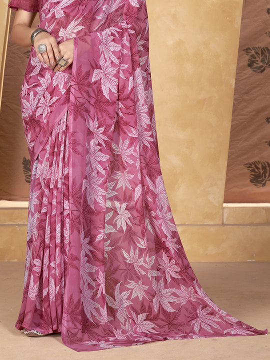 Pink Georgette Saree With Blouse Piece Pink Georgette Saree With Blouse Piece
