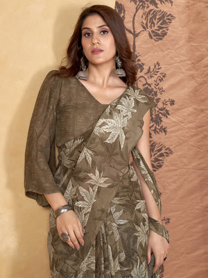 Brown Georgette Saree With Blouse Piece