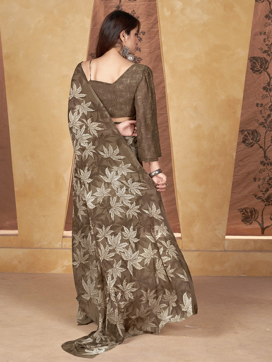 Brown Georgette Saree With Blouse Piece Brown Georgette Saree With Blouse Piece