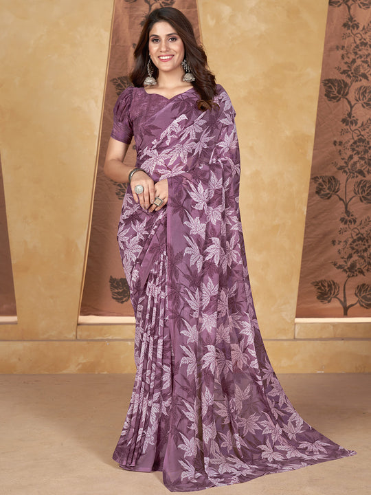 Purple Georgette Saree With Blouse Piece Purple Georgette Saree With Blouse Piece