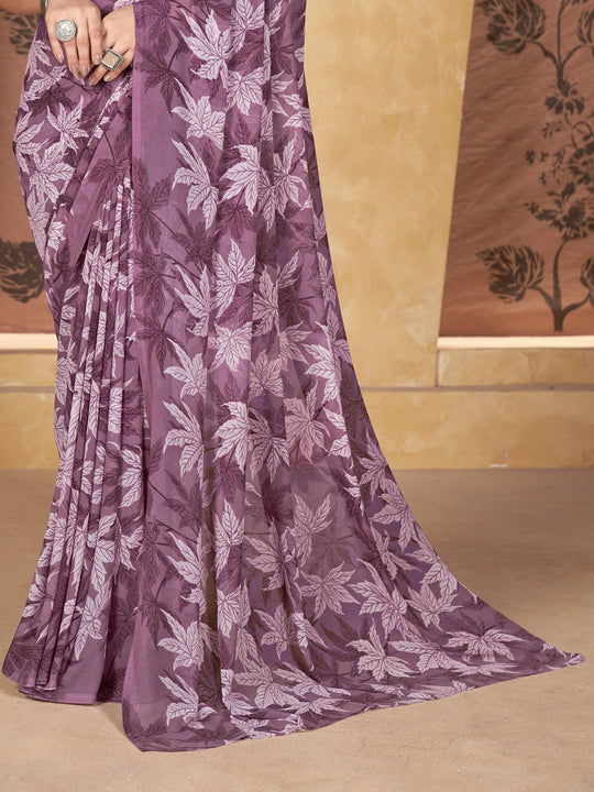 Purple Georgette Saree With Blouse Piece Purple Georgette Saree With Blouse Piece