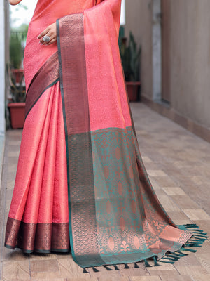 Red Kanjivaram Silk Saree With Blouse Piece