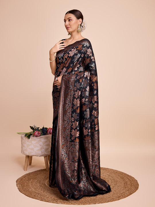 Black Silk Saree With Blouse Piece Black Silk Saree With Blouse Piece