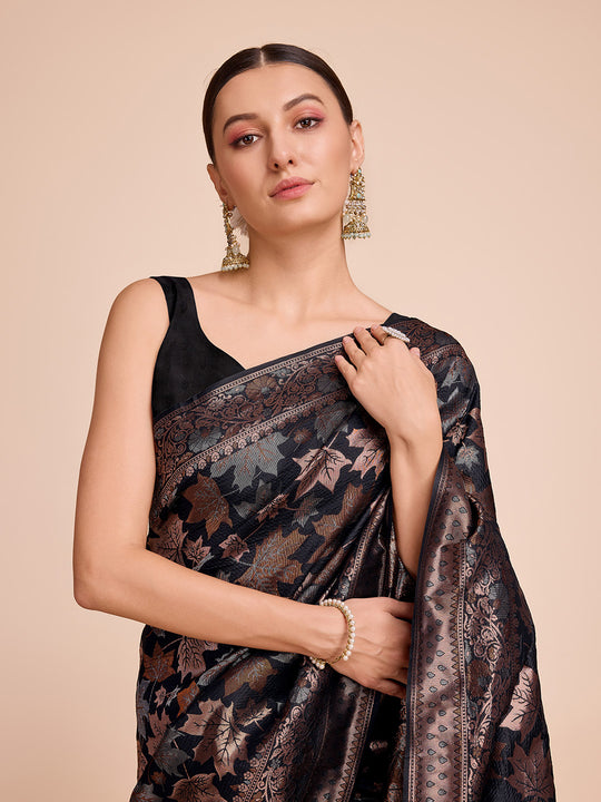 Black Silk Saree With Blouse Piece Black Silk Saree With Blouse Piece