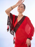Red Georgette Party Ready To Wear Saree With Blouse Piece Red Georgette Party Ready To Wear Saree With Blouse Piece